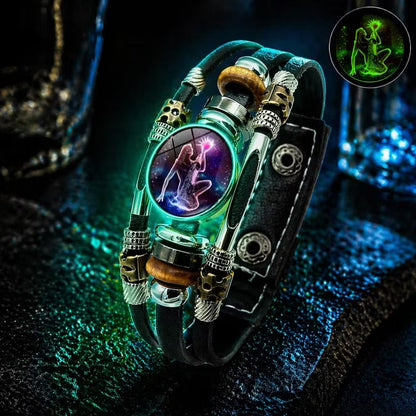 💥Last-Minute-Angebot – 50 % Rabatt ☪️Im Dunkeln leuchtendes Lederarmband mit Sternzeichen für Männer und Frauen (6,9/8,1 Zoll)♑️