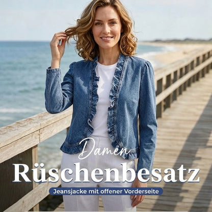 🔥Letzter Tag: 50% Rabatt!⏰👖Damen-Jeansjacke mit Rüschenbesatz und offenem Vorderteil – Leicht und feminin – Vielseitig und schick✨