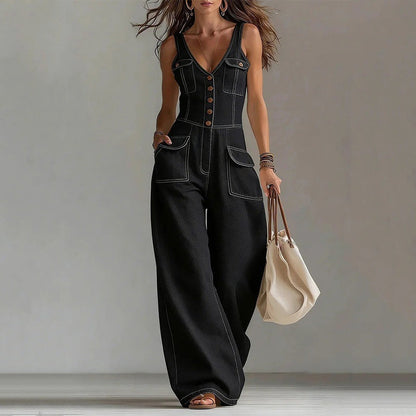 Locker sitzender Jumpsuit mit weiten Beinen und Taschen