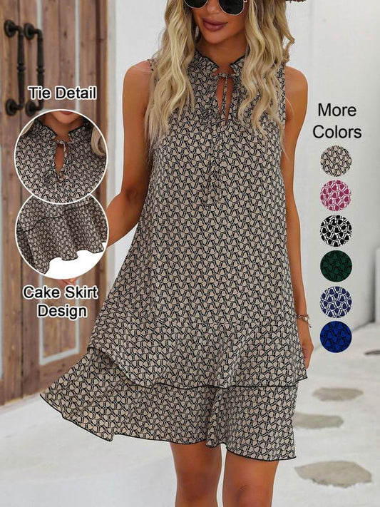 👗 50% RABATT! 🎉 Damenkleid mit Schleife & geometrischem Muster – Elegant, verspielt & perfekt für besondere Anlässe – Leichter Stoff, femininer Look mit klarer Linienführung 💃✨