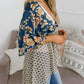 🌸Damenjacke mit Blumenmuster, Rüschen an den Ärmelbündchen und Bindebändern – locker geschnittener, luftiger Cardigan im Boho-Stil