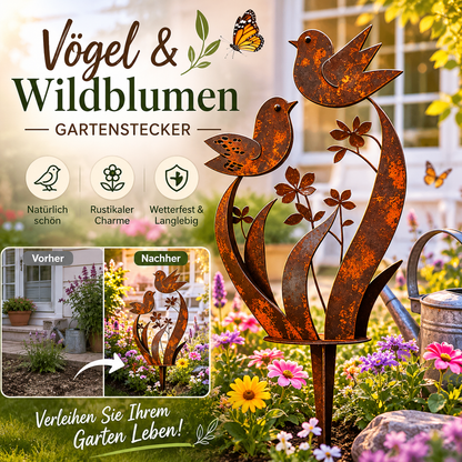 📢📢50 % Rabatt!!🥳💞 2+1 GRATIS!! 🏡 Rustikaler Gartenstecker aus Metall – Muster: Vögel und Blumen 🕊️