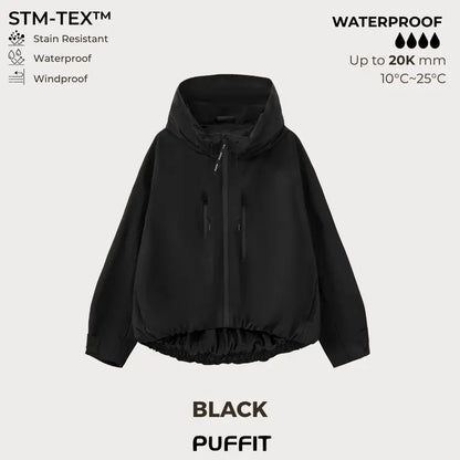 🧥Weitkrempige Kapuze💧Kurze Oversized Regenjacke mit Bubble-Saum, verstellbaren Manschetten