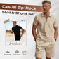 🌊☀️ Sommerliche Freizeit Kombination aus Kurzarm-Hemd mit Reißverschluss und Shorts 👕🩳 atmungsaktiv, schnelltrocknend & ideal für Urlaub und Garten