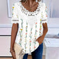 🌺Damen-T-Shirt mit Rundhalsausschnitt und Spitzenbesatz