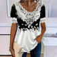 🌺Damen-T-Shirt mit Rundhalsausschnitt und Spitzenbesatz