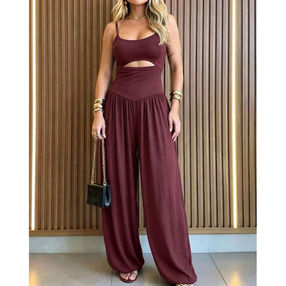 🎁Neuwaren 60% Rabatt💥🖤Ärmelloser Jumpsuit✨Cut-out Design｜Weites Bein｜Rückseite zum Binden