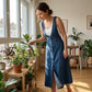 Damen Denim Overall Midi Kleid mit Knopfleiste🌸