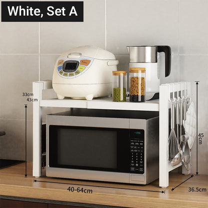 🧰 50% RABATT! 🍳 Erweiterbares Mikrowellenregal – Verstellbar, 75 kg Tragkraft & mit Haken – Ideal für Küche, Speisekammer & Werkstatt 🏠