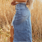 Damen-Hochbund-Ripped-Denim-Midi-Rock