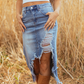 Damen-Hochbund-Ripped-Denim-Midi-Rock