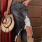 Damen-Hochbund-Ripped-Denim-Midi-Rock