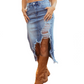Damen-Hochbund-Ripped-Denim-Midi-Rock