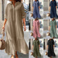 👗 LIMITED-TIME 50% OFF! ✨ Women's Vintage Lapel Neck Long Dress – Asymmetrical Hem, Soft Fabric, Timeless Style 🌸