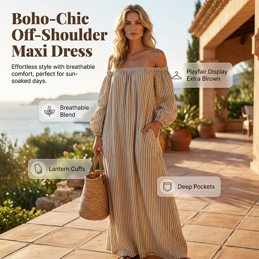 🌸 JETZT 50% RABATT! 🌸 Damen Schulterfreies Maxi-Kleid mit Laternenärmeln