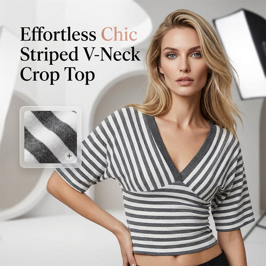 👚🎀 Damen Gestreiftes V-Ausschnitt Kurzarm Crop Top – 50% RABATT! Schmeichelhafter V-Ausschnitt, luftige Streifen, kurzer Schnitt – perfekt für Sommergefühle. 🔥☀️