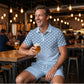 👕 2-teiliges Freizeit-Set für Herren – bedrucktes Oberteil mit Kragen & kurze Shorts, geometrisches Muster, atmungsaktiv & bequem für Alltag & warme Tage ☀️