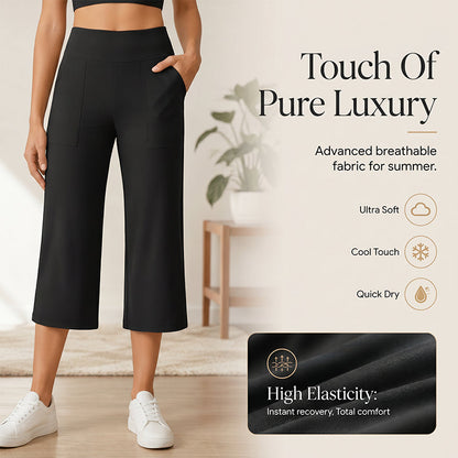 Damen Hochbund Stretch-Caprihose