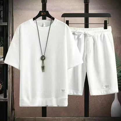 Herren 2-teiliges Set aus Waffelstoff: Kurzarm-T-Shirt & Shorts