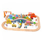 Elektrisches Holzeisenbahn-Schienen-Spielzeugset mit Brücken & Landschaft