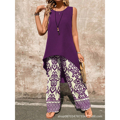 Damen Casual Ärmelloses Oberteil & Weite Hose Set