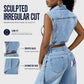 ☀️👗Damen Gilet-Stil Ärmelloses Jeanskleid mit hohem Schlitz