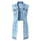 ☀️👗Damen Gilet-Stil Ärmelloses Jeanskleid mit hohem Schlitz