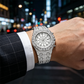 ⌚ Herren Luxus Funkelnde Quarzuhr — Diamant-Einlage Sonnenstrahl-Zifferblatt mit geriffelter Lünette