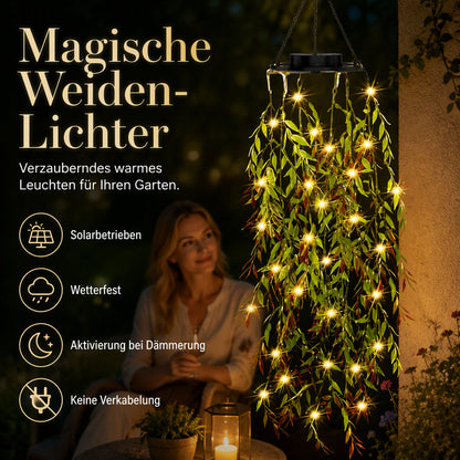 🌿💡 44% RABATT! Solarbetriebene Weidenblatt-Hängelichterkette – Warmweißes Licht, wetterfest & automatisch – Perfekt für Garten, Balkon, Terrasse & Partydekoration ✨