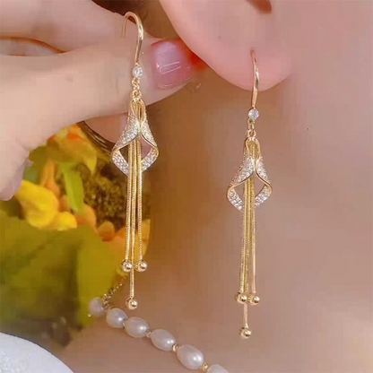 💎 50 % RABATT JETZT! ✨ Elegante geometrische Quasten-Ohrringe – Rautenform, Strass & Gold – perfekt für Feste und Alltag 🎠
