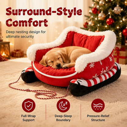 🔥 Weihnachts-Sonderangebot – Verbreite Freude & Spare Groß! 🎄🎁Weihnachtsschlitten-Haustierbett mit abnehmbarem Kissen