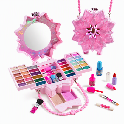 👑 50% RABATT! ✨ Waschbares Make-up-Spielset für kleine Prinzessinnen – sichere, nicht reizende Formel, ausziehbare, drehbare Fächer & tragbare Tasche mit Schulterriemen – perfektes Geschenk für Mädchen 🎀