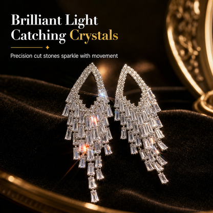 ✨50% RABATT💎Rautenförmige Zirkon-Ohrringe mit Fransen – glänzender Zirkon, elegantes Design für Fest und Alltag🦚