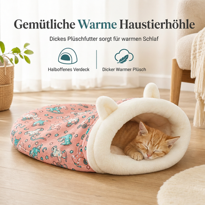 🔥50% RABATT auf ausgewählte Produkte 🎉Halboffenes warmes Schlafsackbett, weiche Haustierhöhle für tiefen Schlaf mit Decke für Katzen und kleine Hunde
