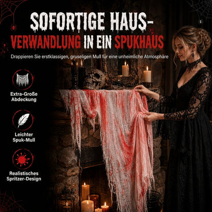 Gruseliges Halloween-Stoffgaze-Hängedekor, 215 x 500 cm großes Stoff-Requisit für die Gestaltung von Spukhäusern und Partyszenen