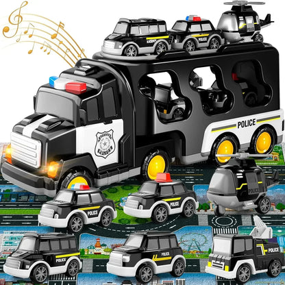 ⏳Nur für kurze Zeit – 50% RABATT⏰7-in-1 Polizei-Spielzeugtruck mit Rückziehmotor für Kinder ab 3 Jahren