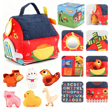 🐄 50 % RABATT! ✨ Interaktives Plüsch-Bauernhaus-Spielset – 6 Erlebnisbereiche mit Spiegel & Alphabet-Klappen, niedliche Tierhandpuppen & tragbares Aufbewahrungsdesign – Spielerisches Frühlernen für Kleinkinder 🐏