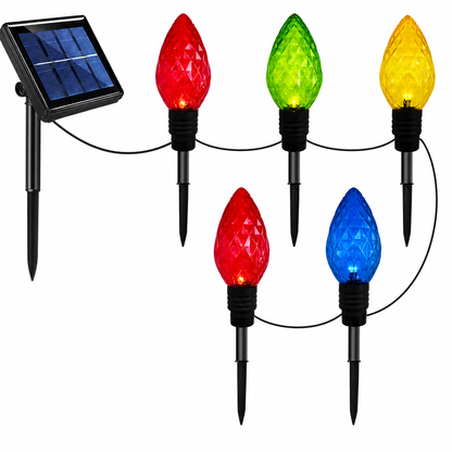 ⏳Nur für kurze Zeit – 50% RABATT⏰Solarbetriebene 5-in-1 Erdspießlichter mit diamantartiger Facettenbirne für Garten, Hof und Festtagsdekoration